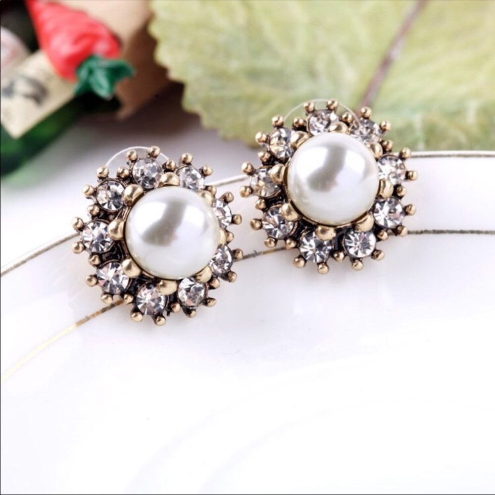 Boho Pearl Stud CZ Earrings